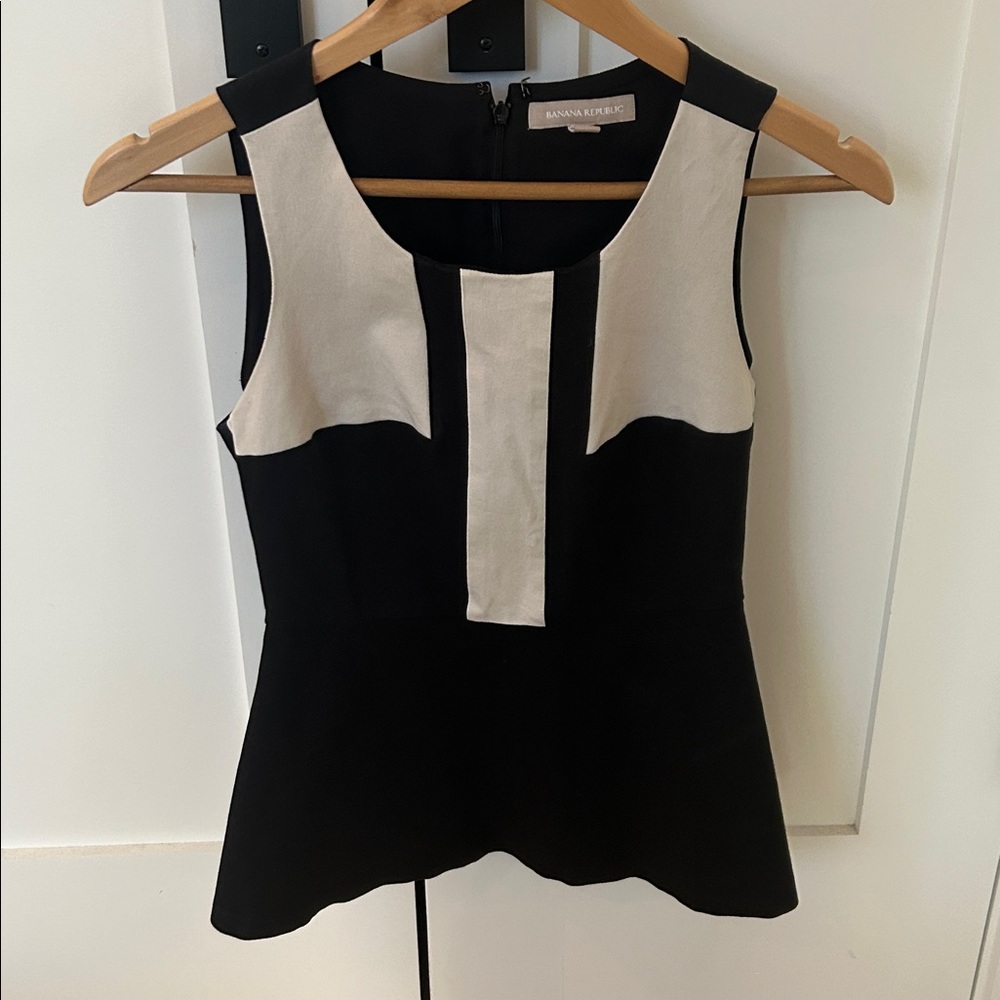 Banana Republic Black and Cream Peplum Top